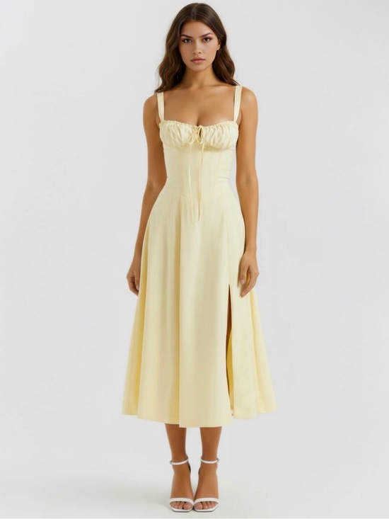 Almond Muse Dresses & Skirts - Aurora
Light Yellow Cotton Midi Dress with Corset & Side Split